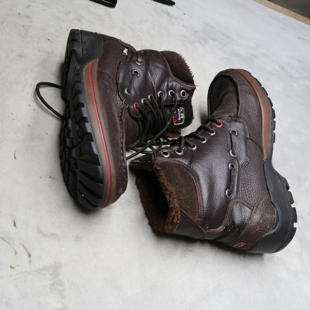 Pajar Mens 10-10.5 Winter Boots Brown Leather Faux Fur Lined Moc Toe Waterproof